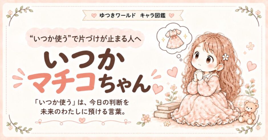 「いつか使う」で片づけが止まりやすい感情住民・いつかマチコちゃんのキャラクター画像