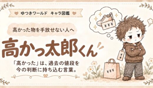 「高かった」で片づけが止まりやすい感情住民・高かっ太郎くんのキャラクター画像